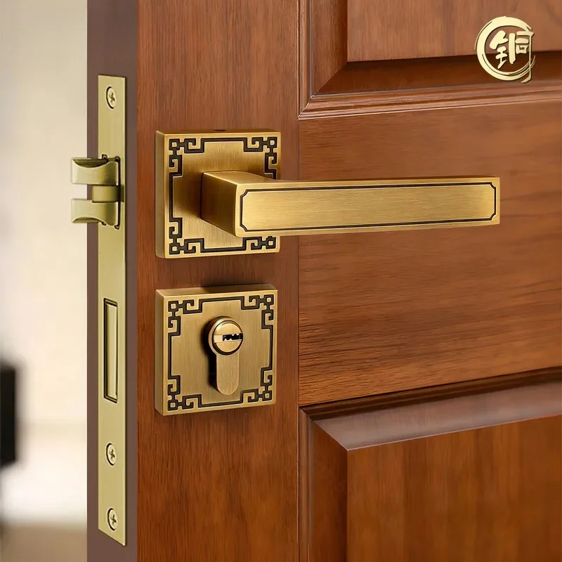 New Silent Double Door Lock Light Luxury Split Indoor Meeting Room Office Solid Brass Door Lock