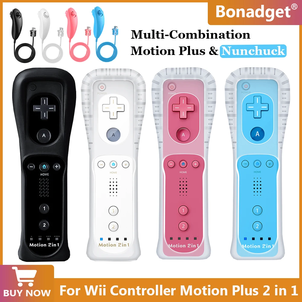 Control Remoto Motion Plus 2 en 1 para Nintendo Wii/Wii U/Wii Mini con Funda de Silicona y Correa Compatible