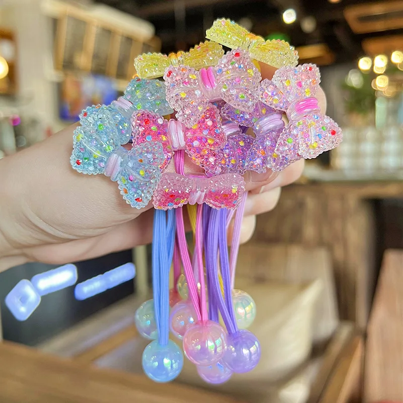 Candy Color Bow Hair Ties Korean Style Twisted Jelly Bead Elastic Ponytail Holders for Kids Girls High Elasticity Non Slip