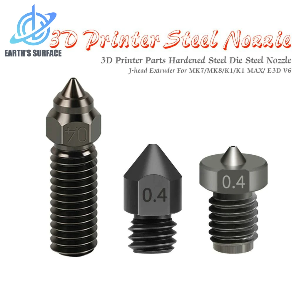 

3D Printer Accessories MK8/K1/E3D Hardened Steel Nozzles Die Steel Nozzle For MK7/MK8/K1/K1 MAX/ E3D V6 J-head Extruder Parts