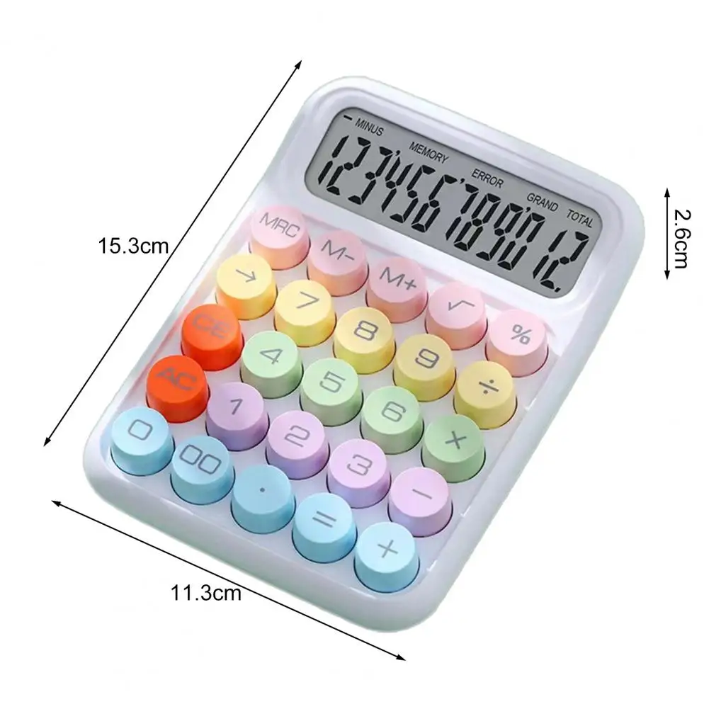 Cute Typewriter Calculator Typewriter-inspired Round Button Calculator Mechanical Switch 12-digit Lcd Display Calculator