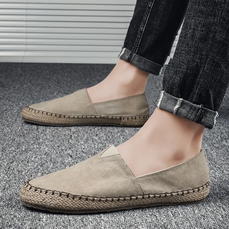 Men\'s Flat Canvas Shoes High quality Espadrilles Footwear Hemp Lazy Flats For Men Moccasins Male Loafers Driving Shoes