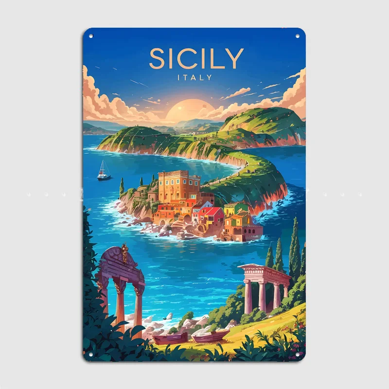 Sicily Italy Travel Poster Metal Custom Sign Living Room Wall Indoor Decor Room Decoration Bedroom Posters Home Decor