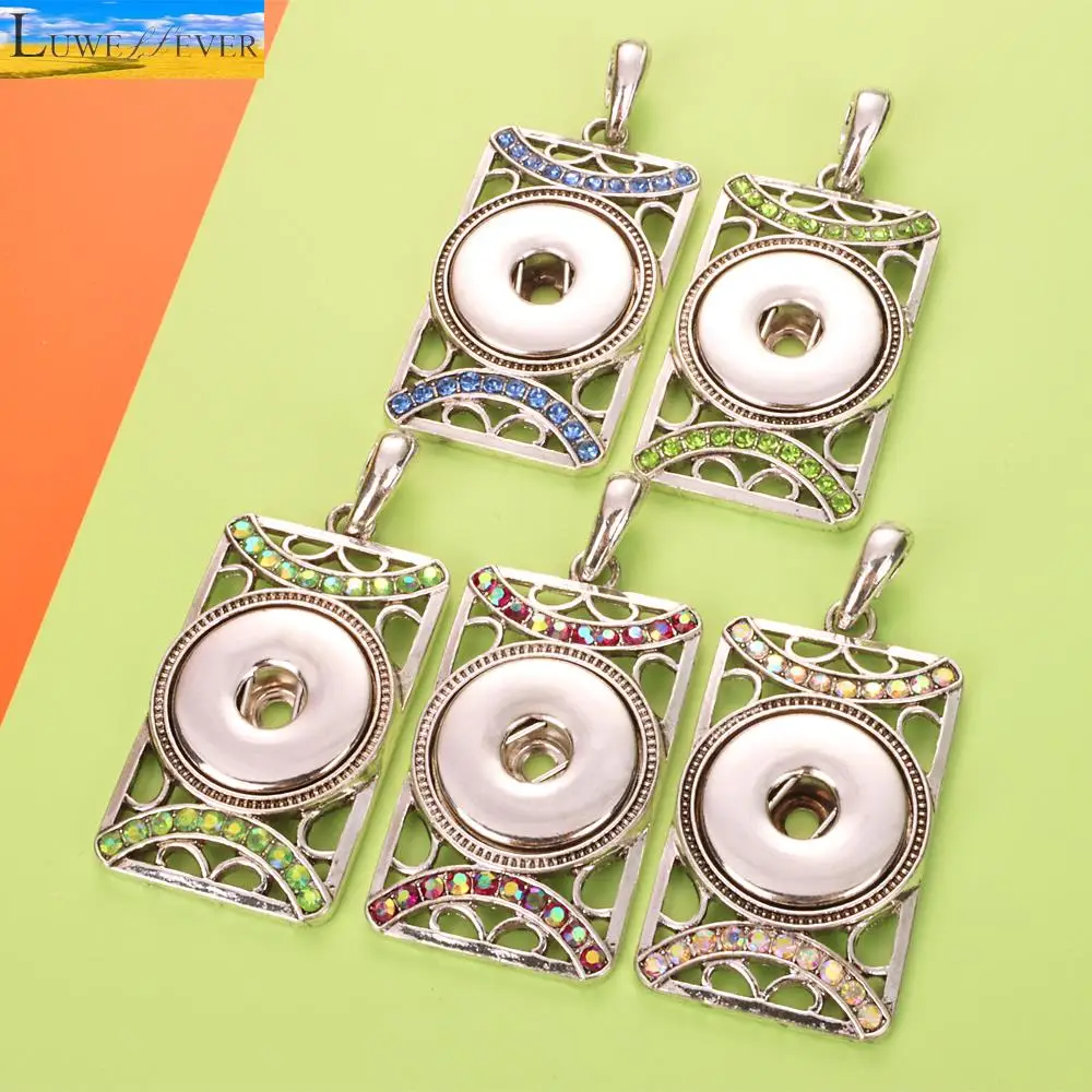 The Rectangle Pendant Rhinestone Geometry Interchangeable Necklace 026 Fit 18mm Snap Button Charm Jewelry For Women Gift