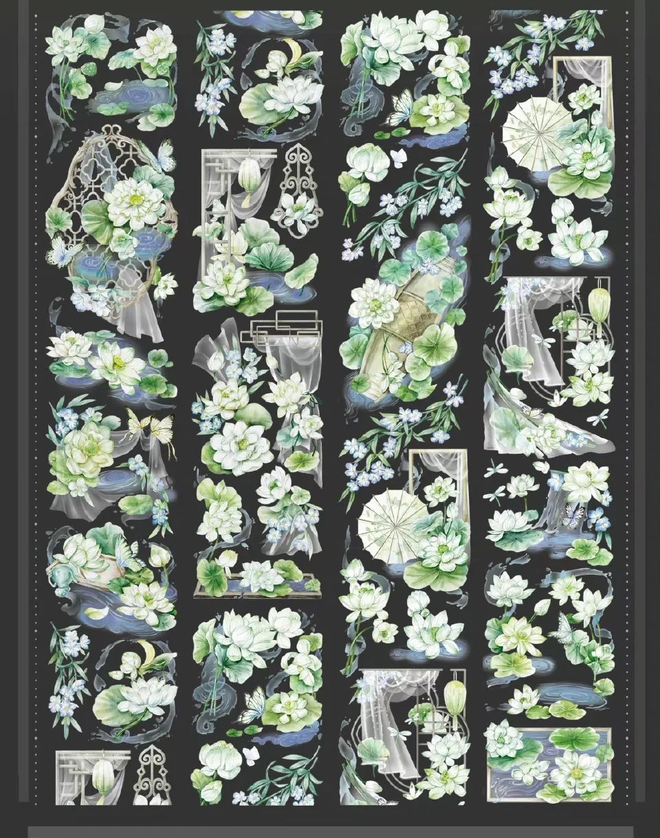 多くのデザイン - 1 ループ ブルー スズラン アジサイ ロータス フローラル ペット 和紙テープ シェル ライト ラスター