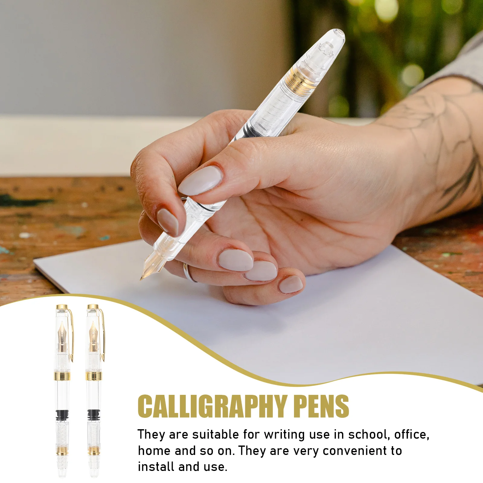 2 Pcs Japanese Pen Portable Fountain Pens School Supplies Unique Transparent Calligraphy Golden Students Wear-resistant