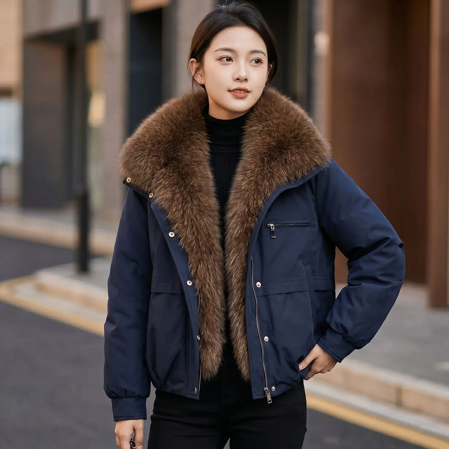 Winter New High-end Big Fur Collar Down Cotton-padded Jacket Women Fashion Thick Cotton-padded Coat overcome Female Outerwear