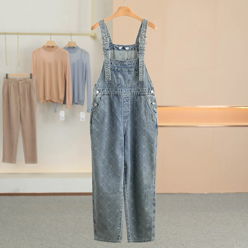 

Recycled Fiber Casual Denim Overalls Women's Spring New Style Loose Fit Long Pants Button Closure Natural Waist Jeans