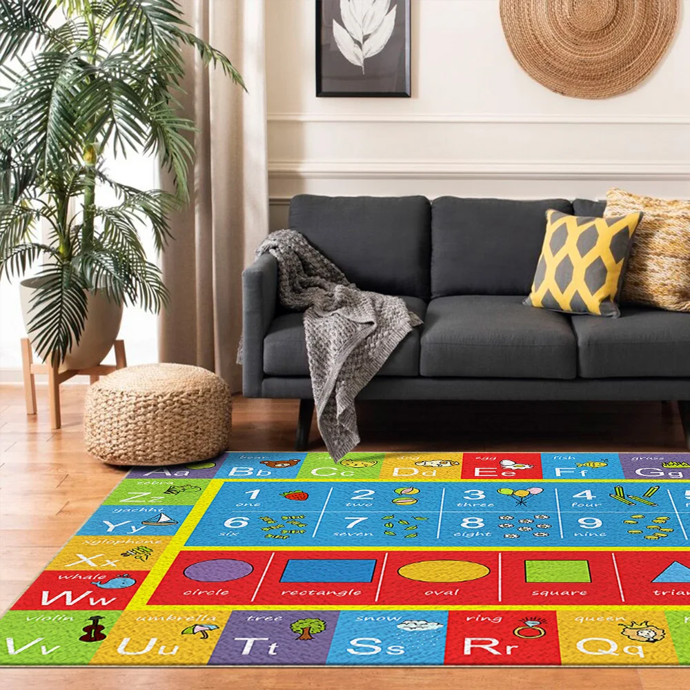 ABC Alphabet Numbers Shapes Children Bedroom Carpet,Educational Learning Fun Game Play Non-slip Boy Girl Area Rug Home Decor Mat