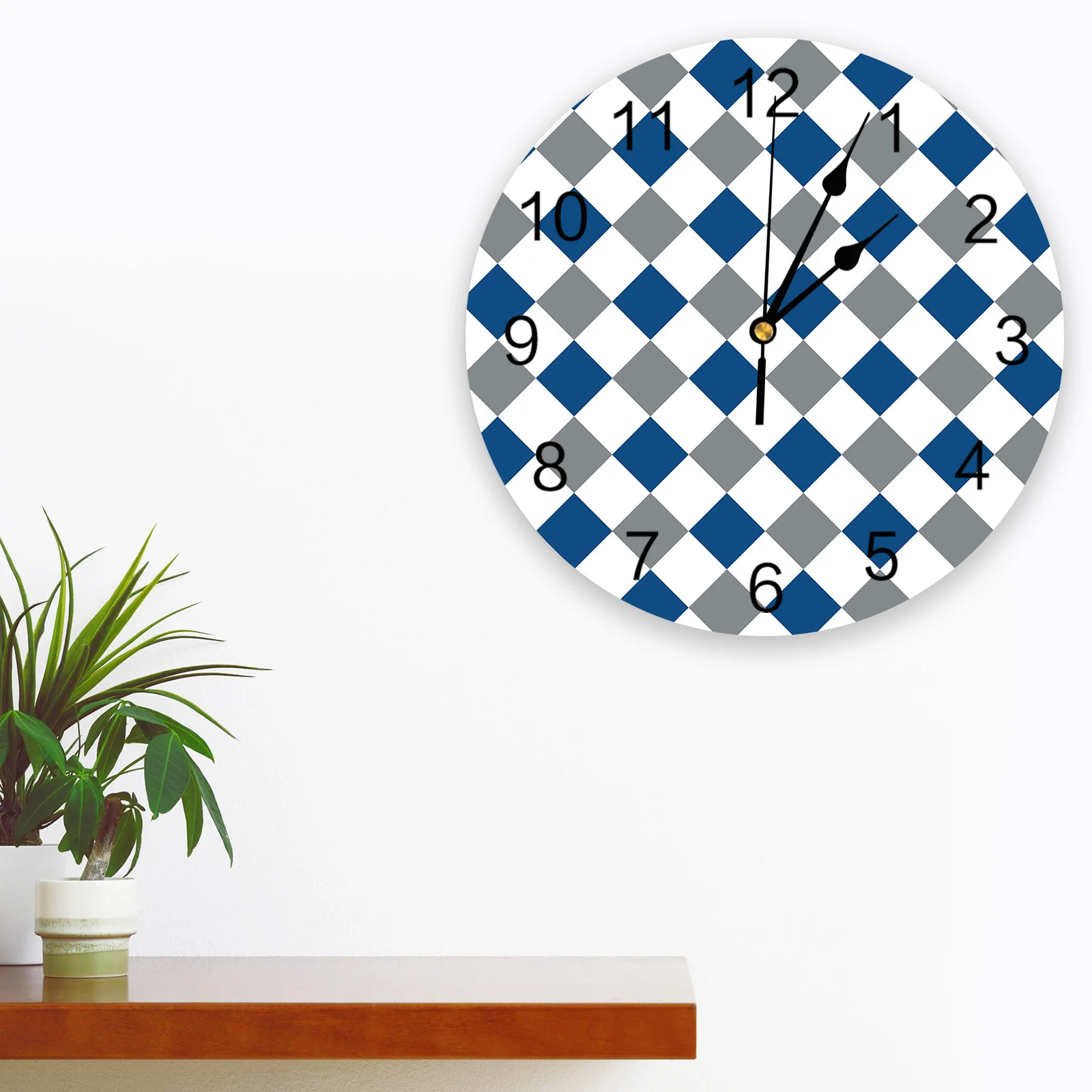 Diamond Lattice Blue Gray Bedroom Wall Clock Large Modern Kitchen Dinning Round Wall Clocks Watches Living Room Watch Home Decor