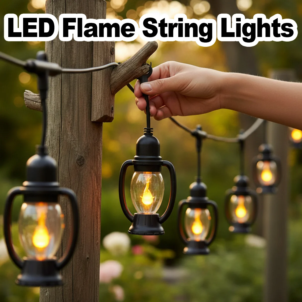 

Светодиодные гирлянды с эффектом пламени, ретро-лампы с мерцающим огненным эффектом, водонепроницаемые, для улицы, сада, патио, вечеринок, декоративные фонари теплого белого света