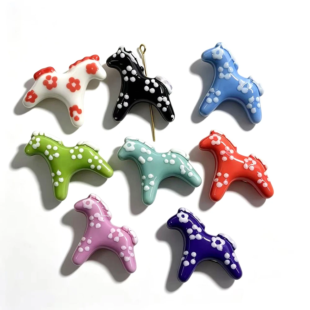 2pcs 31mm Hand-Painted Horse-Shaped Ceramic Spacer Loose Beads Animal Beads For Jewelry Making DIY Bracelet Accessories