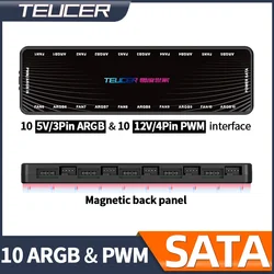 Teucer 1 to 10 PWM ARGB Hub Splitter 4-Pin PWM 3-Pin Addressable SATA Power Interface Concentrator for RGB Gaming Computer Case