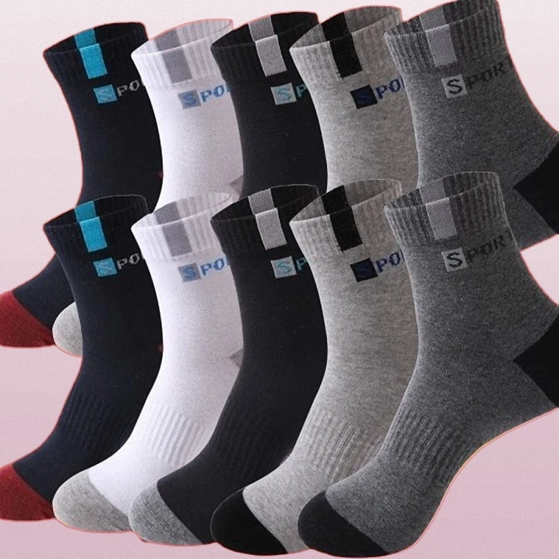 5 Pairs Fashion Soft High Elastic Middle Tube Stocking Breathable Male Womens Sports Running Socks High Quality Mens Cotton Sock