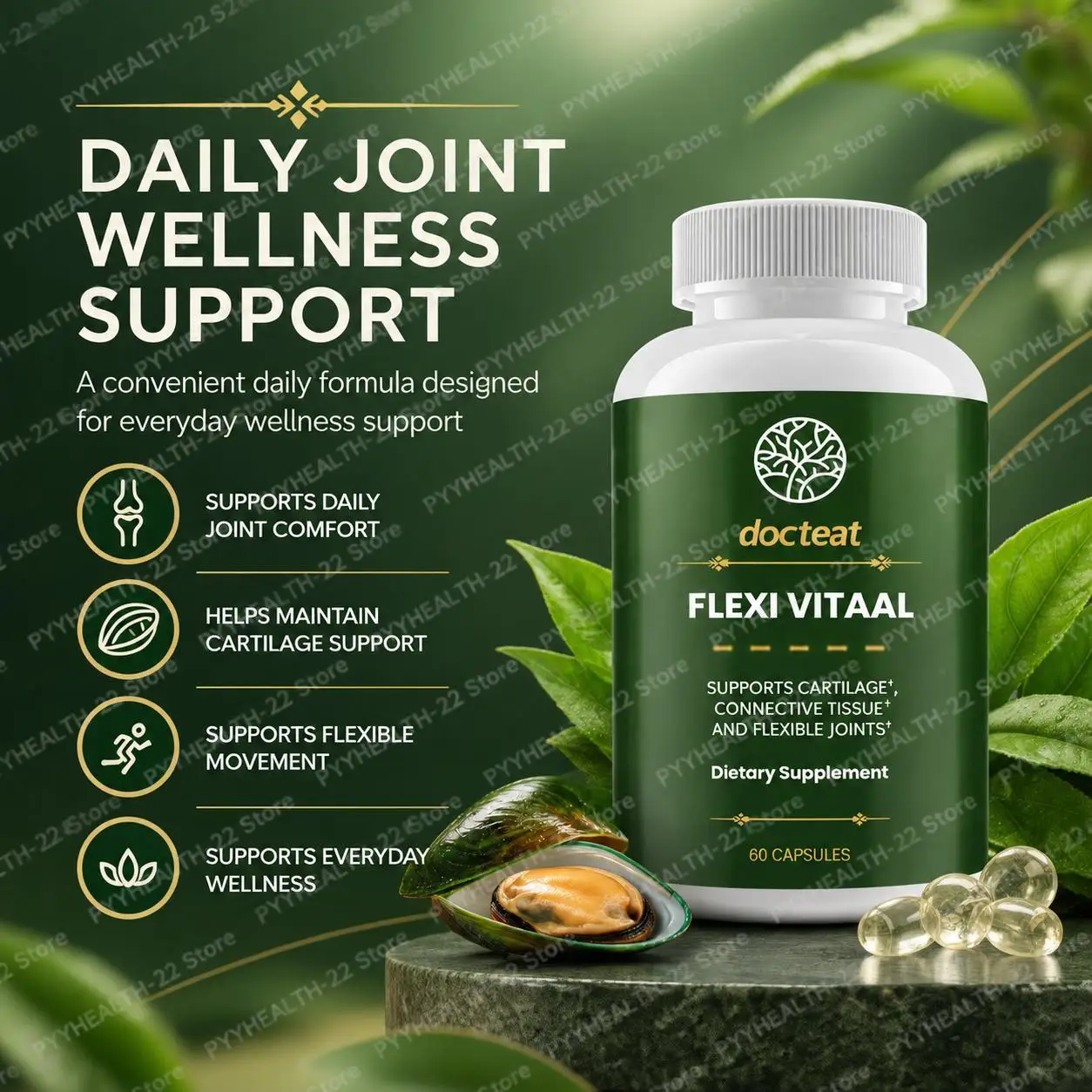 Flexi Vitaal Joint Support Capsules with Green-Lipped Mussel & Chondroitin Sulfate, Supports Cartilage & Movement, 60 Capsules