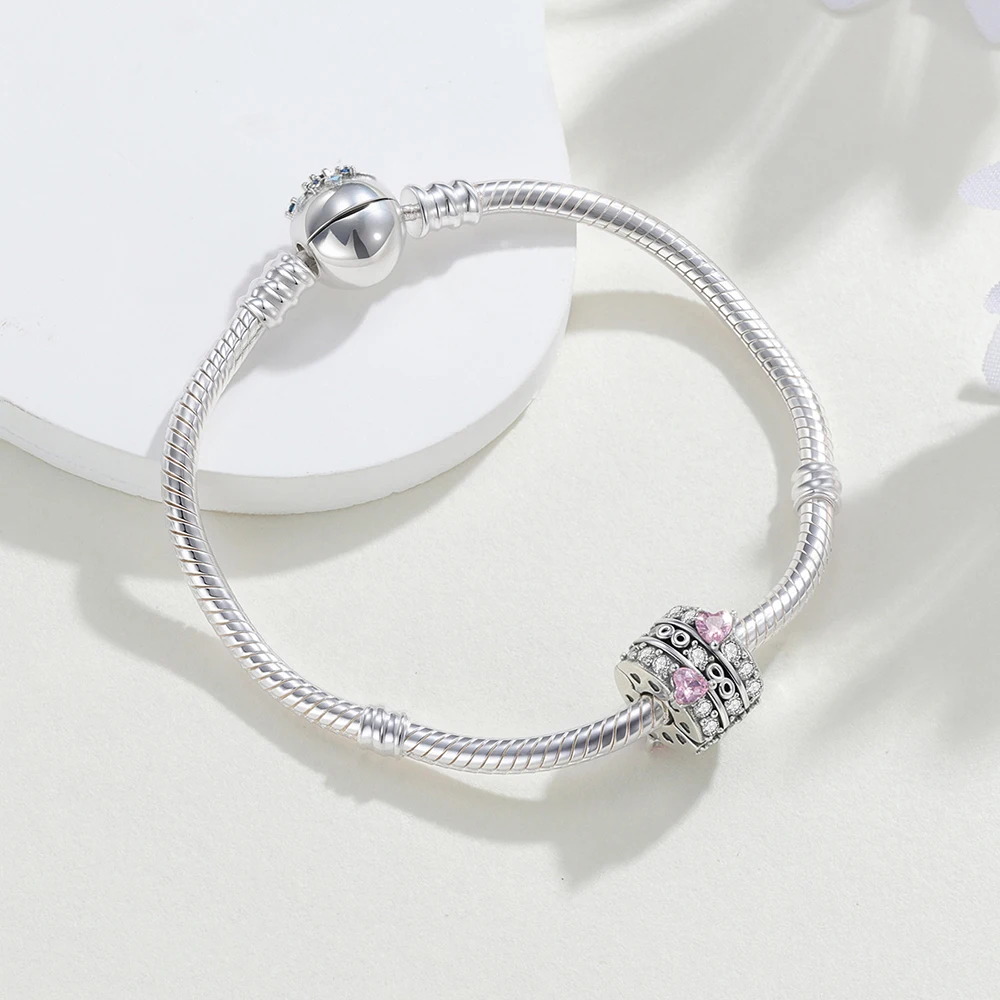 

2025 Charms 925 Sterling Silver Pink Heart Beaded Original Bracelet DIY Women's Jewelry Lovers Holiday Hot Gift