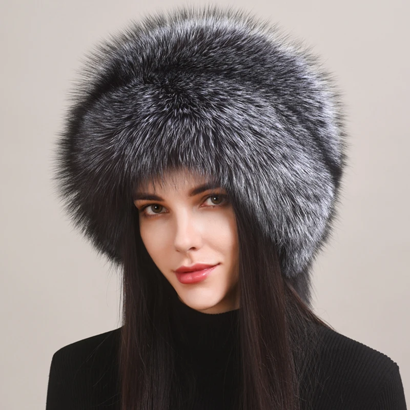 Autumn and winter 2024 New Women\'s Genuine Natural Fox Fur Cap Russian Fur Hat Real Fox Fur Hat Dome Mongolian Hat