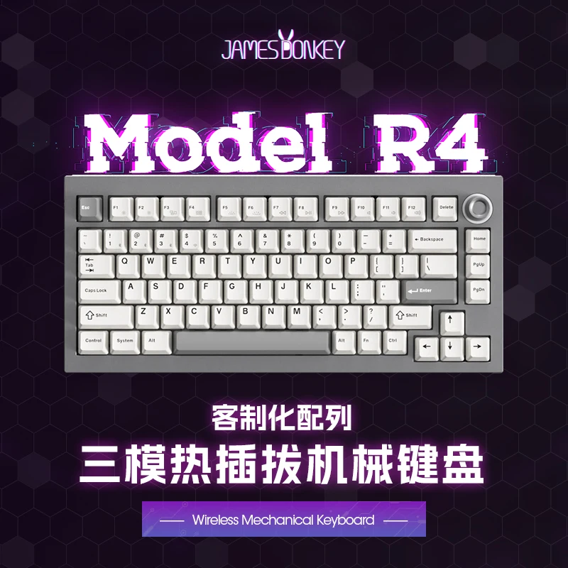 James Donkey-R4 Teclado mecânico, Liga de alumínio, Bluetooth, Sem fio, Modo 3, Hot Swap, RGB, Personalizado, Esports, PC Gaming