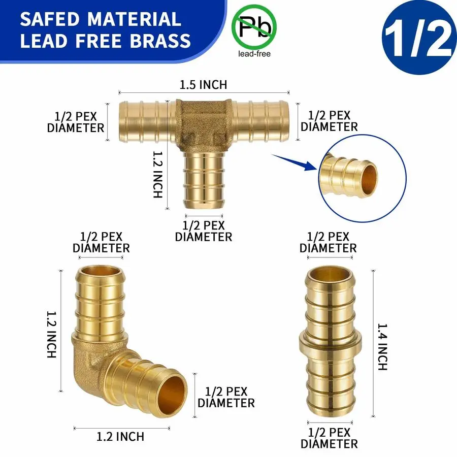 Pack Pex Fittings 1 2 Inch Assortment Lot Kit Brass Crimp Connector Brass AP1 2Coupling20Tee20 Elbow20