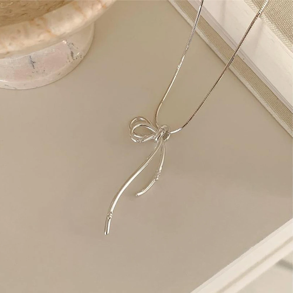Bow Necklace For Women 2024 Hot Style Fashion Gold Color Stainless Zircon Bow-knot Pendant Choker Waterproof Jewelry Party Gift