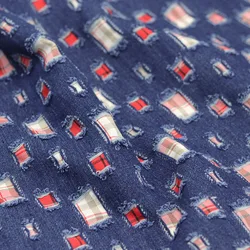 Checkered Composite Washed Denim Fabric Thick for Clothing Handbag Designer Creative Diy Sewing Material Wholesale Cloth