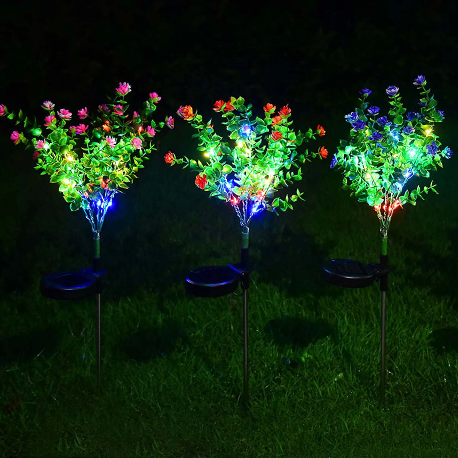 Garden Led Solar Camellias Lamp Outdoor Colorful Light Solar Flower Landscape Courtyard Lawn Lamp