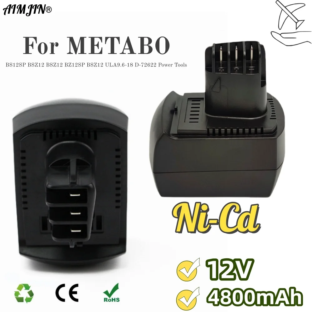 

4800mAh For Replace Metabo Power Tool Rechargeable Ni-Cd Hydrogen Battery with 12V BZ12SP BS12SP BSZ12 Impurities BSZ12 Premium