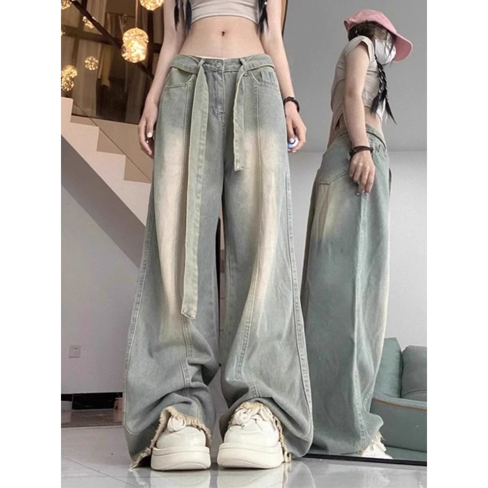 

Мужские джинсы свободного кроя в винтажном американском стиле, прямые, с высокой талией, широкие штанины, осенне-зимние, больших размеров, до 300 фунтов, деним