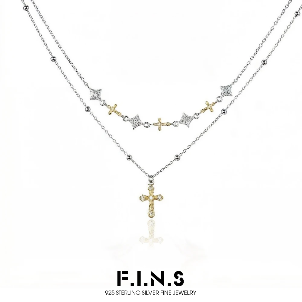

Двухслойное ожерелье F.I.N.S Star из стерлингового серебра S925, универсальное женское украшение с золотым крестом и звездой, ювелирное изделие с цветовыми разделениями