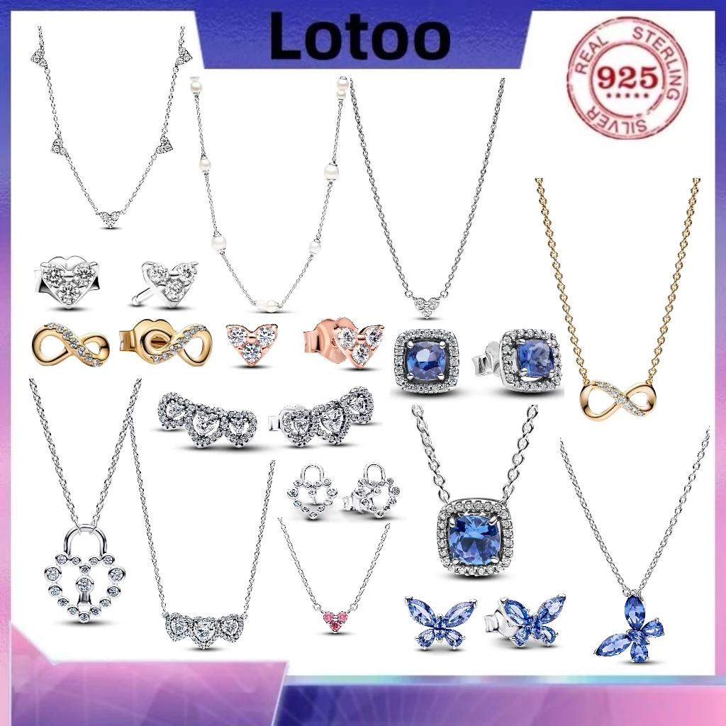 Hot sale 925% sterling silver butterfly heart key block necklace tassel earrings for women's wedding party DIY fine jewelry gift