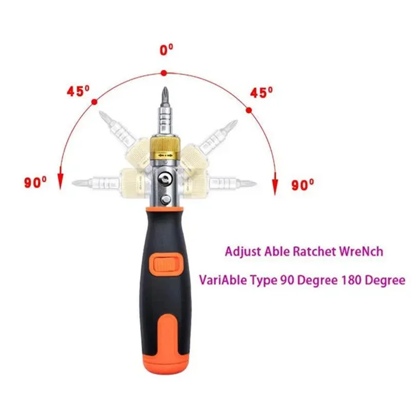 10 in 1 Multi-angle Bidirectional Ratchet Screwdriver Adjustable Angle Hidden Bit Magazine Portable Multifunctional Repair Tools