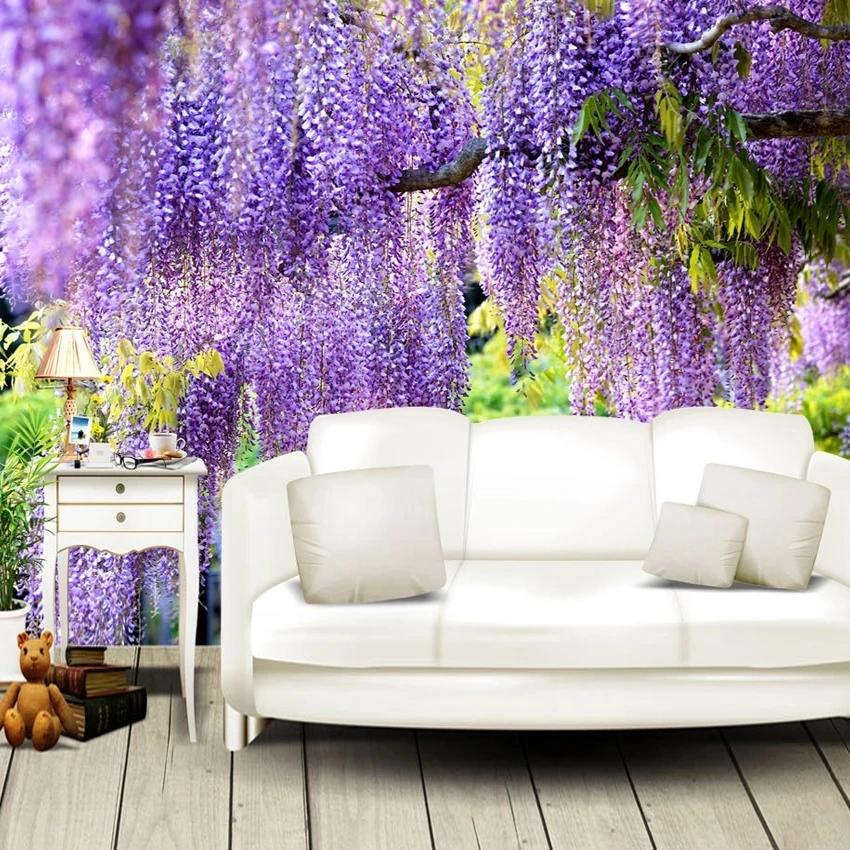 Customized Poster 3D Romantic Purple Flower Vine Bedroom Photo Mural Wallpaper Living room sofa TV background wall restaurant 8d