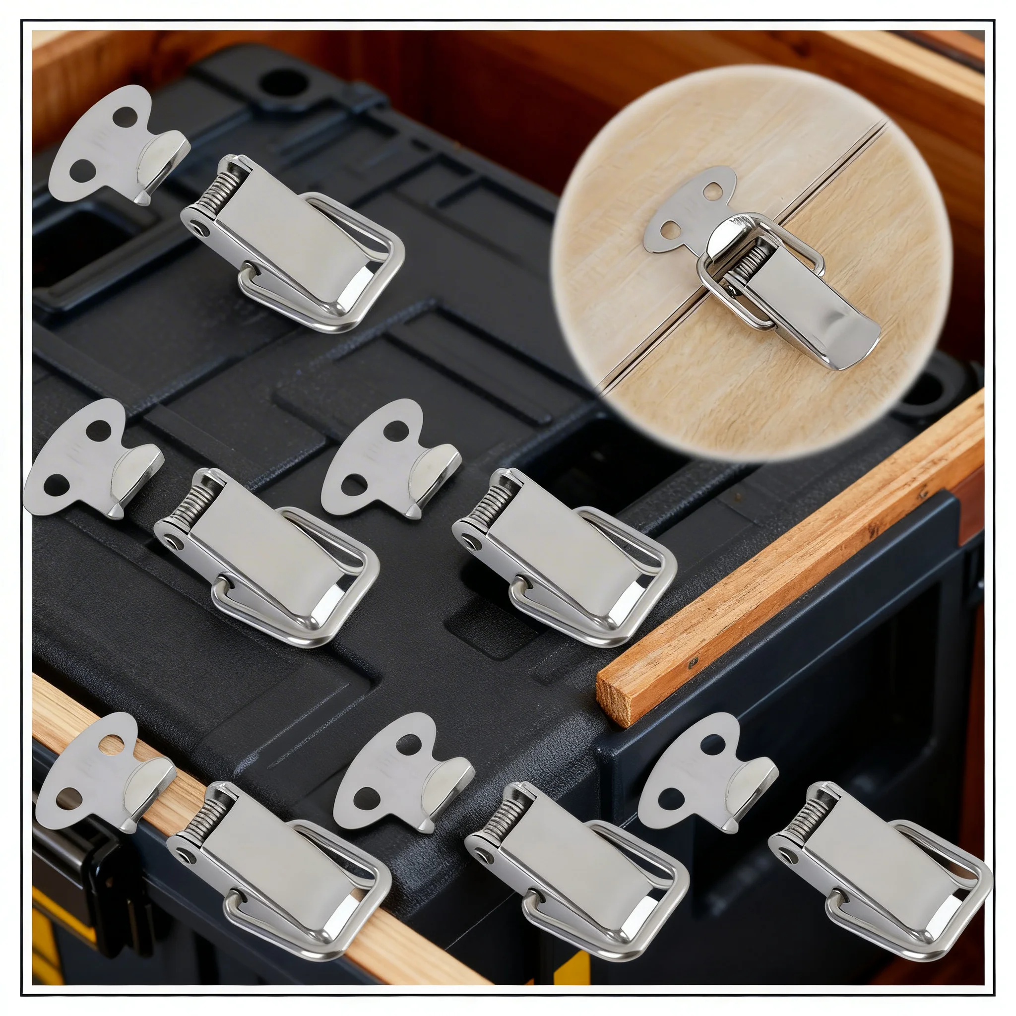 6/12PCS Cabinet Box Locks Spring Loaded Latch Catch Toggle Stainless Steel Mini Spring Loaded Buckle Latch For Luggage Wooden Ca