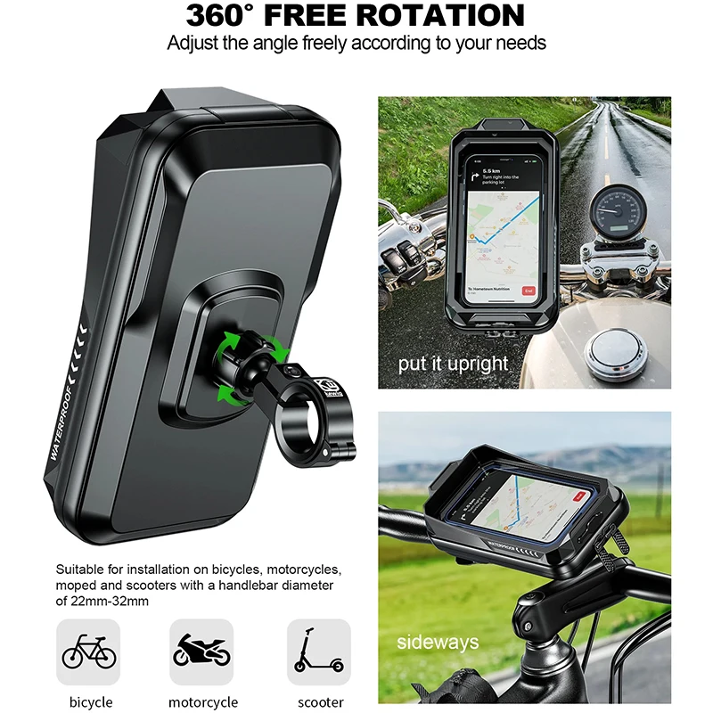 Waterproof Motorcycle Bike Mobile Phone Holder Case Support Universal Bicycle GPS 360 Adjustable Motorcycle Cellphone Holder Bag