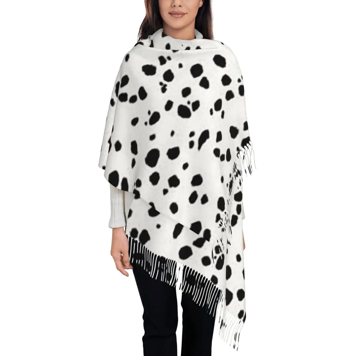 Cute Spots Dots Dalmatian Dog Print Scarf Tassel Scarves Women Soft Warm Shawls and Wraps Large Fall Winter Shawl Wrap