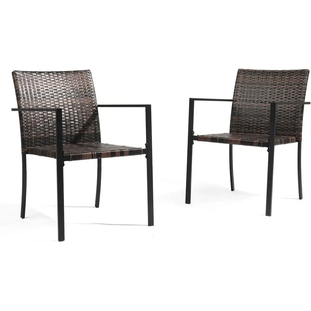 

All-Weather Outdoor Wicker Dining Chairs Set of 2, Durable Patio Furniture for Garden, Porch, Backyard, Deck, Supports 350 lbs