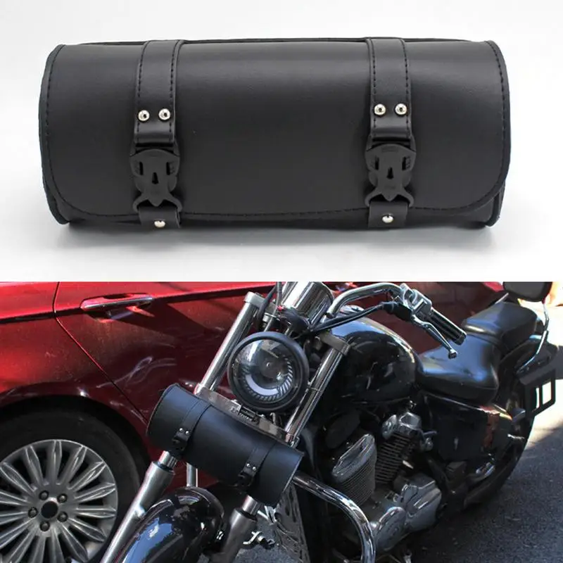 Motorcycle Bar Bag PU Leather Motorcycle Side Bag Waterproof Dirty Bikes Saddlebags Tool Vintage Pouch With Straps For Water