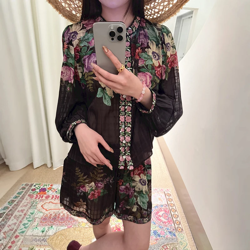 

Fashionable Print Halter Neck Short Sleeve round Neck Top And Shorts Set Spring Summer Cotton Blend Women's Ensemble