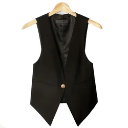 #0711 Black Office Vest Women Single Buttons Sexy Short Vest Coat Female Slim Elegant V-neck Korean Fashion Woman Vest Waistcoat