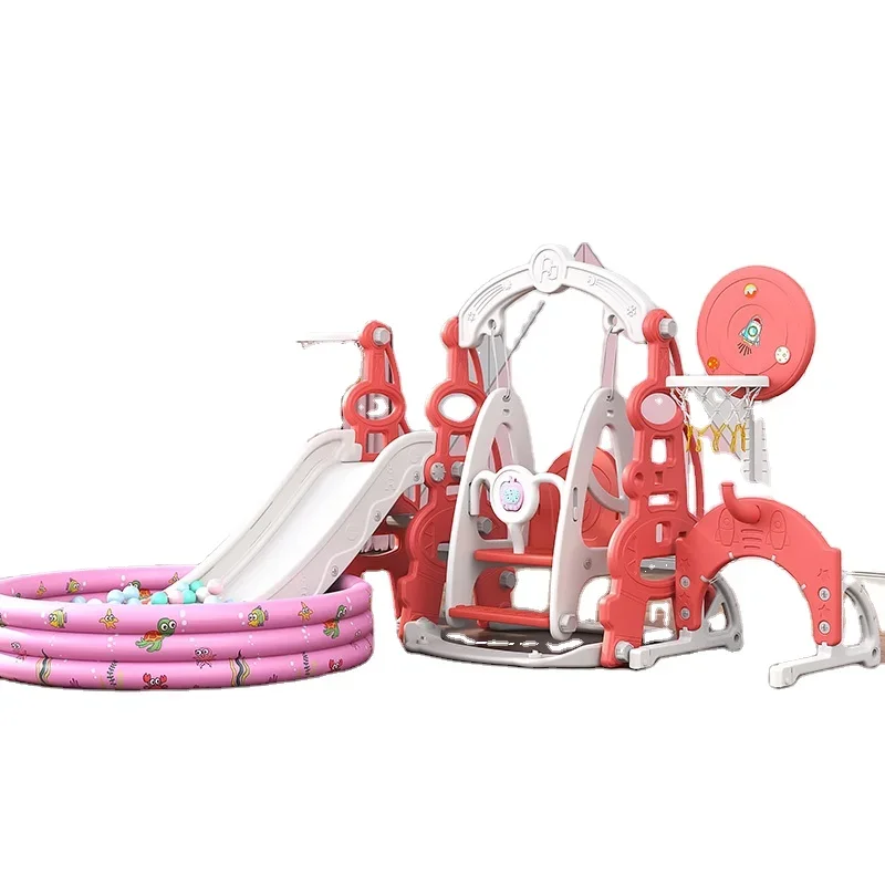 Children Plastic Swing Slide Toys Indoor Playground 6 In 1 Baby Slide Swing Set  Playhouse Plastic Sliding  for baby