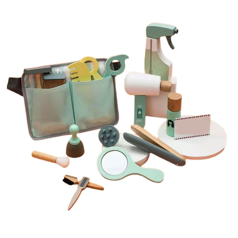 1Set Children's Haircut Kit Educational Pretend Play Wooden Hairdresser Tool Safe Kids Learning Set Creative Role Play Game