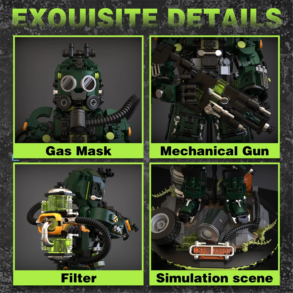 مجموعة مكعبات بناء الديكور المكتبي Xeno Strike المجمعة من ألعاب Mech Warrior هدية عيد ميلاد للأطفال
