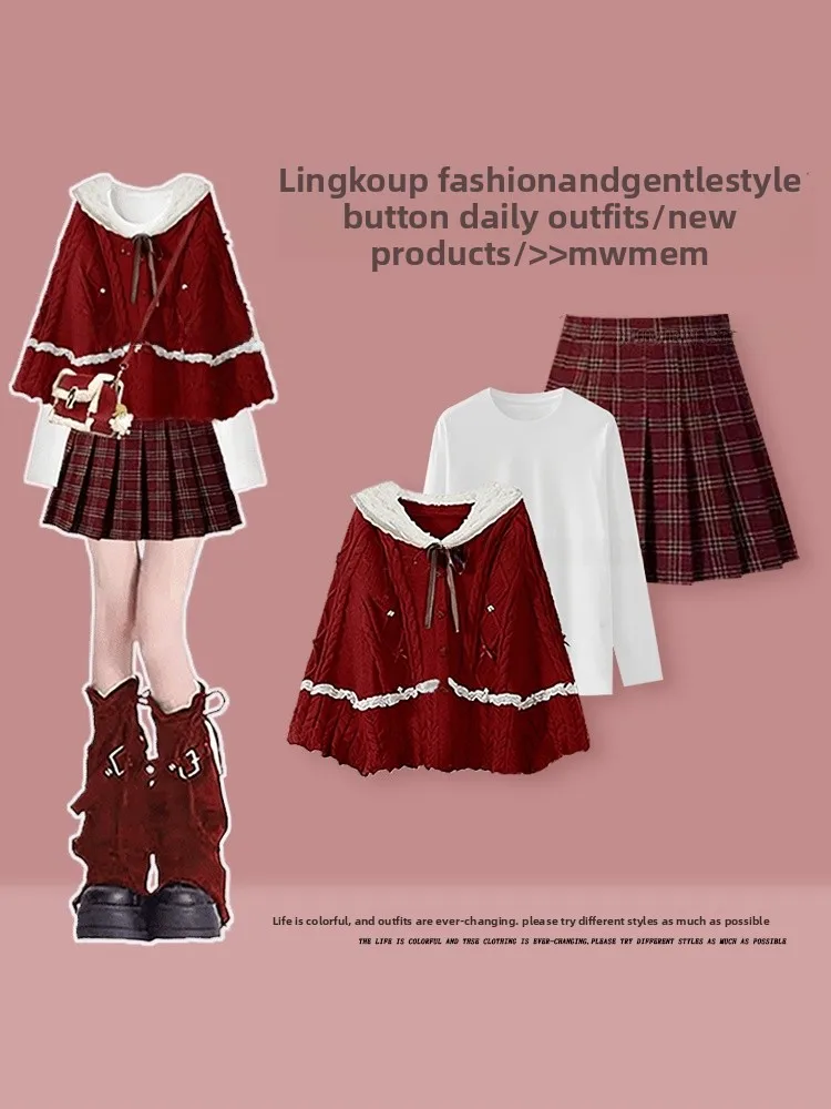 

Sweet Sle Cisas Knitted Sweater And Skirt Set plus Size Autumn Winter Faion Tee Piece Women's Ensemble High Waist M...