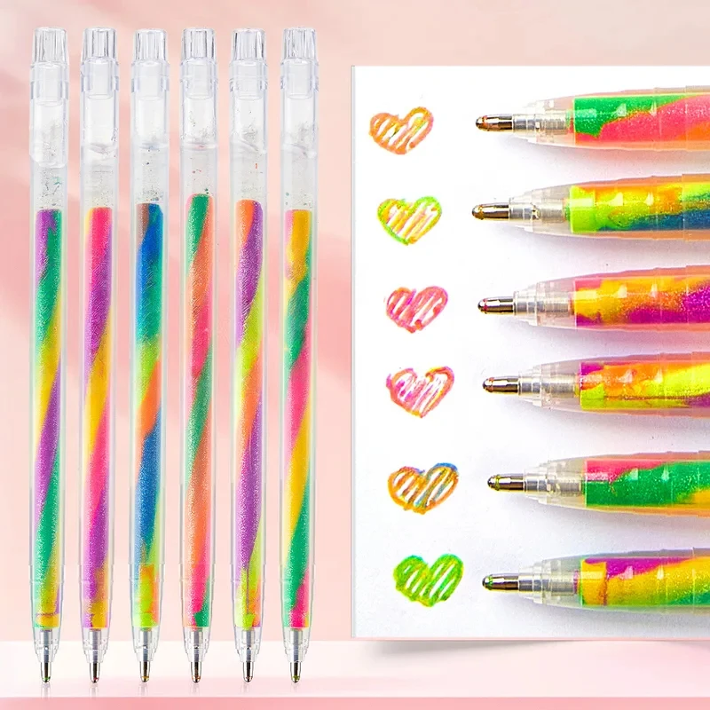 6/12/18Pcs/set Glitter Rainbow Color Pen Kawaii Stationery Student Diary Journaling Handbook Gel Pens Markers School Supplies