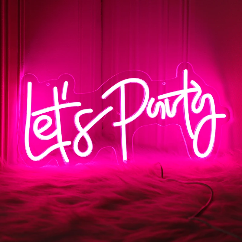 Lets Party Neon Sign LED Lamps Garden Birthday Celebrate Bar Shop Club Pub Prom Party Aesthetic Art Wall Decor Gift USB Lamps