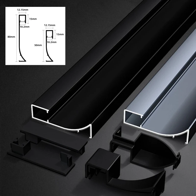H5/8cm LED Skirting Line Accessories Surface Mounted Metal Wall Baseboard Internal External Corner End Cap Connector DLA1211