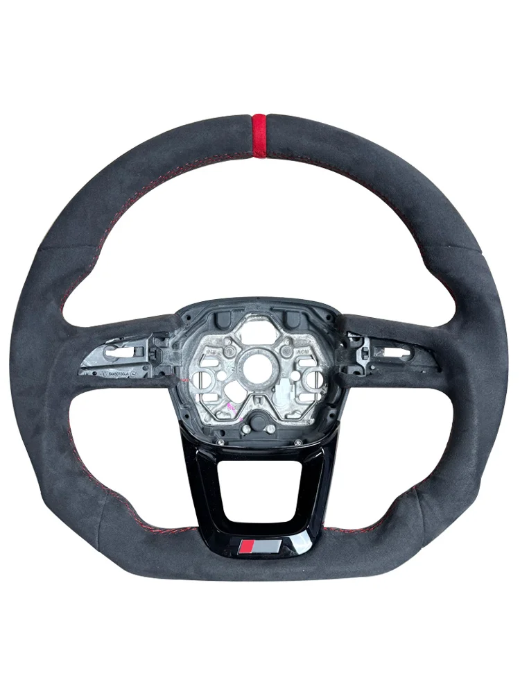 Voor Audi Q3 Q3L S RS Sline Logo Koolstofvezel Semi-geperforeerd Leer Geschilderd Zwart Knop Frame Stuurwiel Zonder verwarming - afbeelding 2