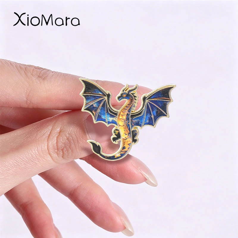 Cartoon Colorful Dragon Badge Glitter Flying Dragon Enamel Pins Fashion Lapel Brooches Backpack Clothes Jewelry Gift for Friends