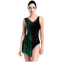 Ropa de baile para práctica de actuación de Ballet lírico para mujer, disfraz de leotardo, vestido de patinaje artístico sin mangas con diamantes de imitación brillantes
