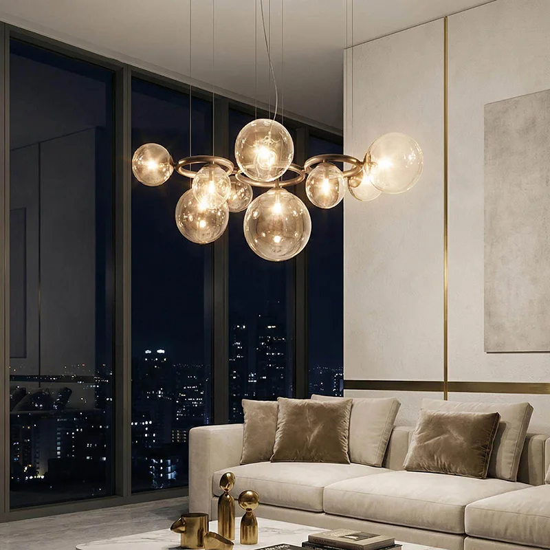Modern Gray Glass Chandelier for Living Dining Room Bedroom Loft Nordic Designer Creative Pendant Light Magic Beans Hanging Lamp